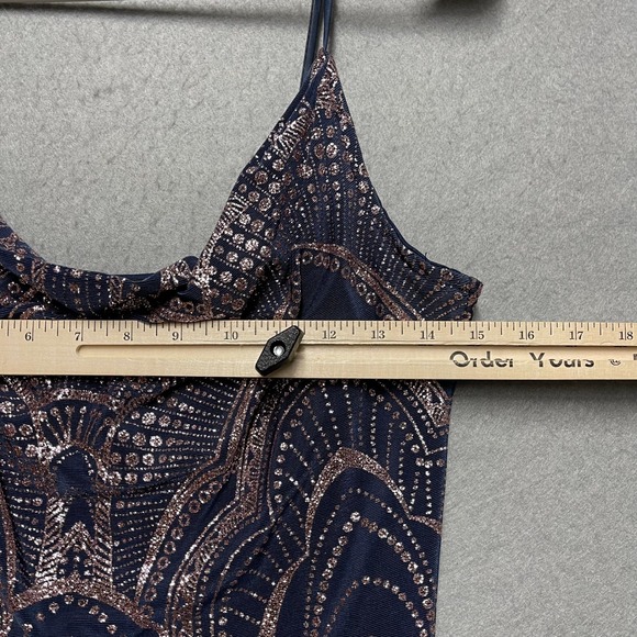 Jump Apparel Dress Womens Medium Navy Blue Rose Gold Glitter Art Deco Party USA - Picture 10 of 10